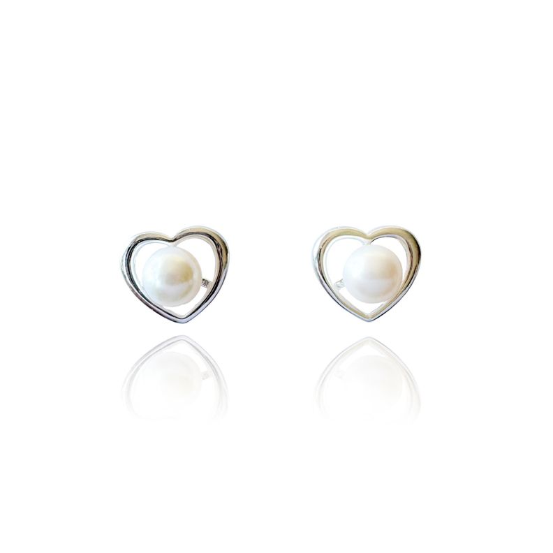 Aros Corazón Perla De Río Plata Fina 925-0
