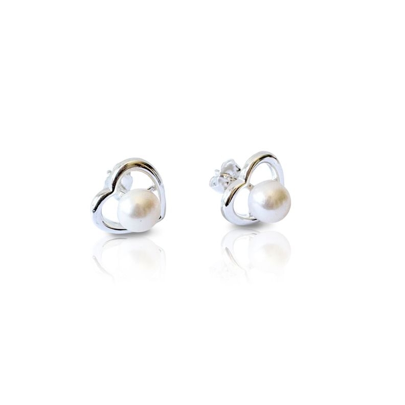 Aros Corazón Perla De Río Plata Fina 925-1
