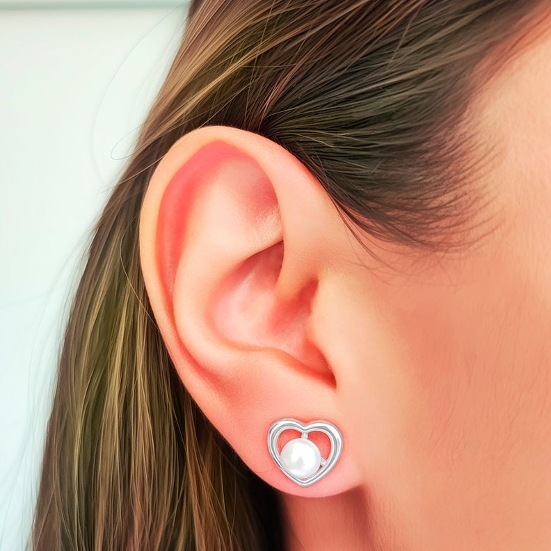 Aros Corazón Perla De Río Plata Fina 925-2