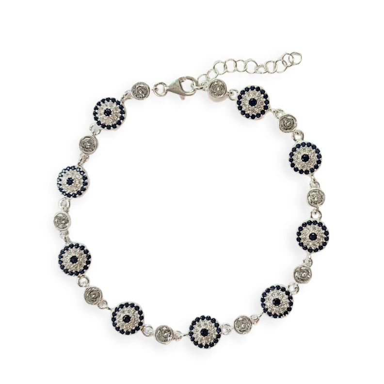 Pulsera Ojo Turco Azul Circón Plata Fina 925-0