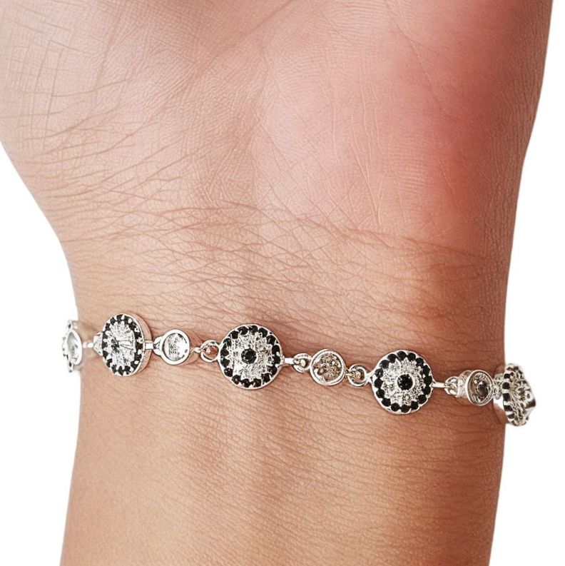 Pulsera Ojo Turco Azul Circón Plata Fina 925-1