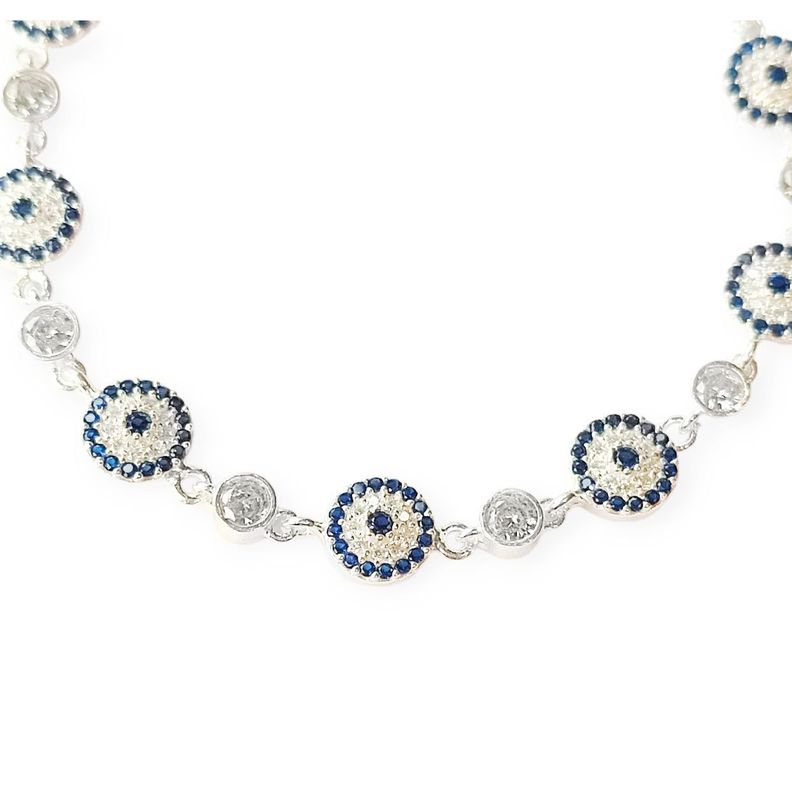 Pulsera Ojo Turco Azul Circón Plata Fina 925-2