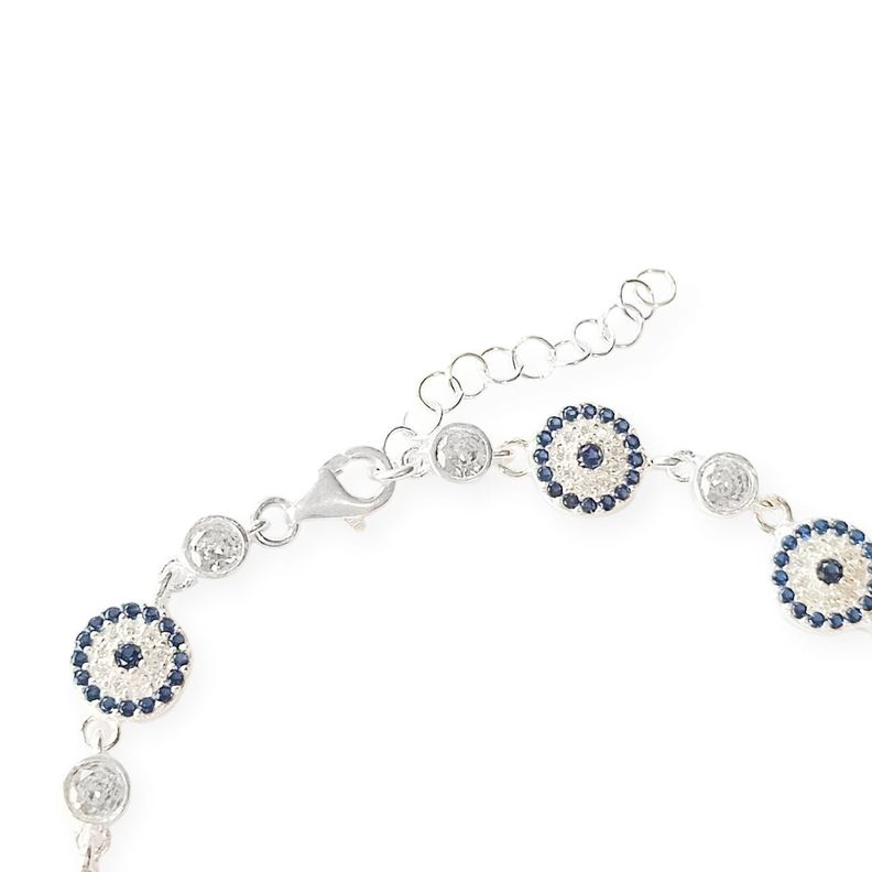 Pulsera Ojo Turco Azul Circón Plata Fina 925-3