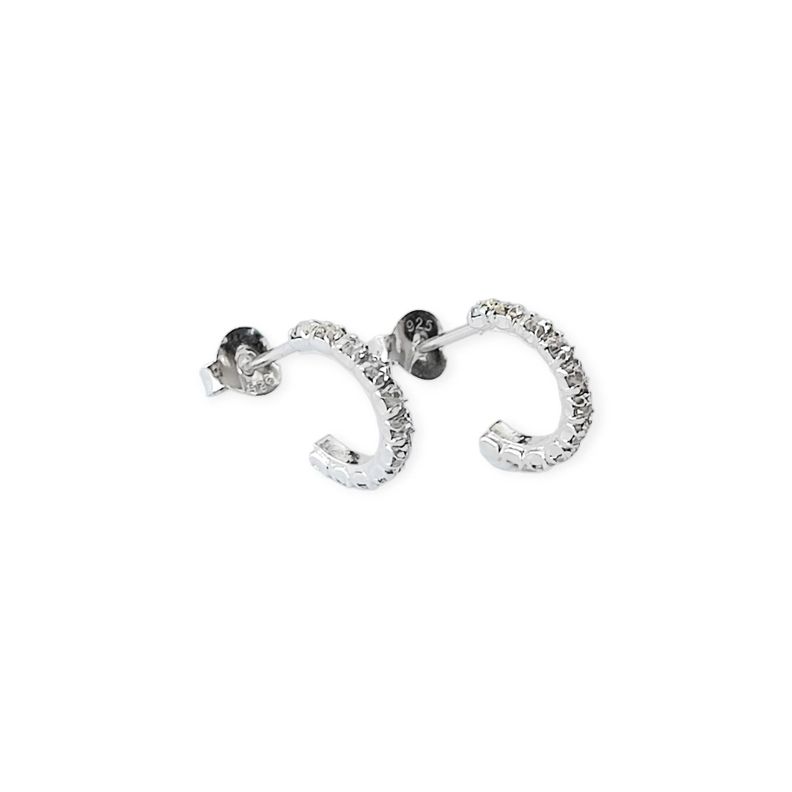 Aros Argollas Circón Blanco 11mm Plata Fina 925-2