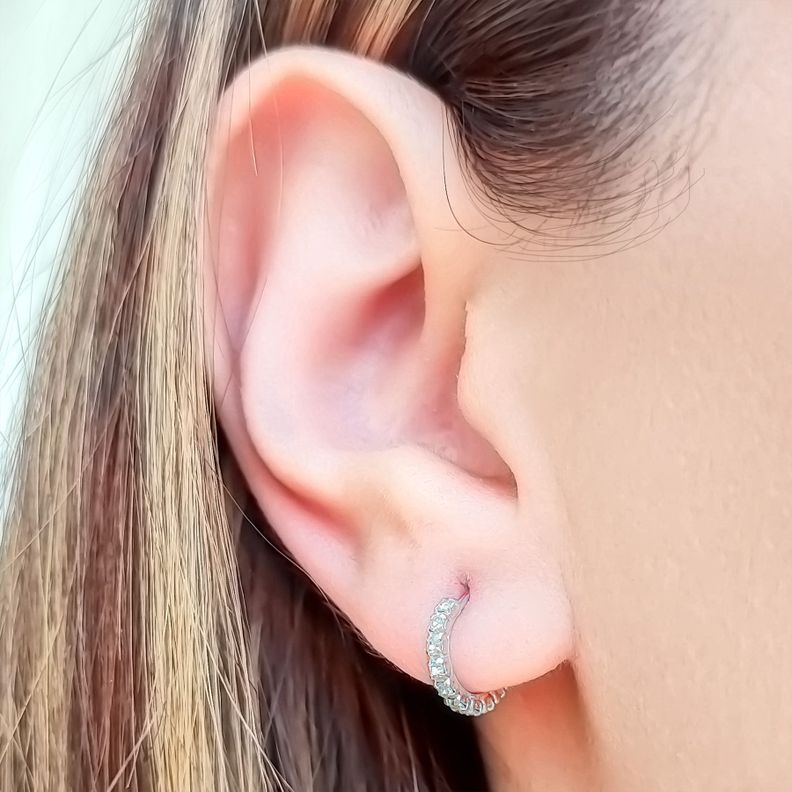 Aros Argollas Circón Blanco 11mm Plata Fina 925-4