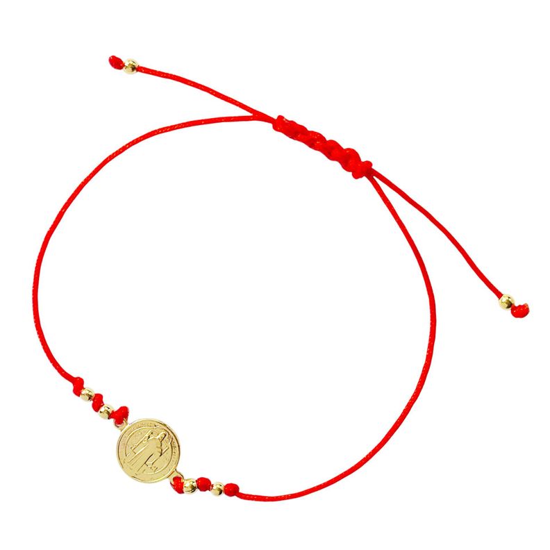 Pulsera San Benito Bolitas Enchapado Oro 18K Cordón Rojo-1