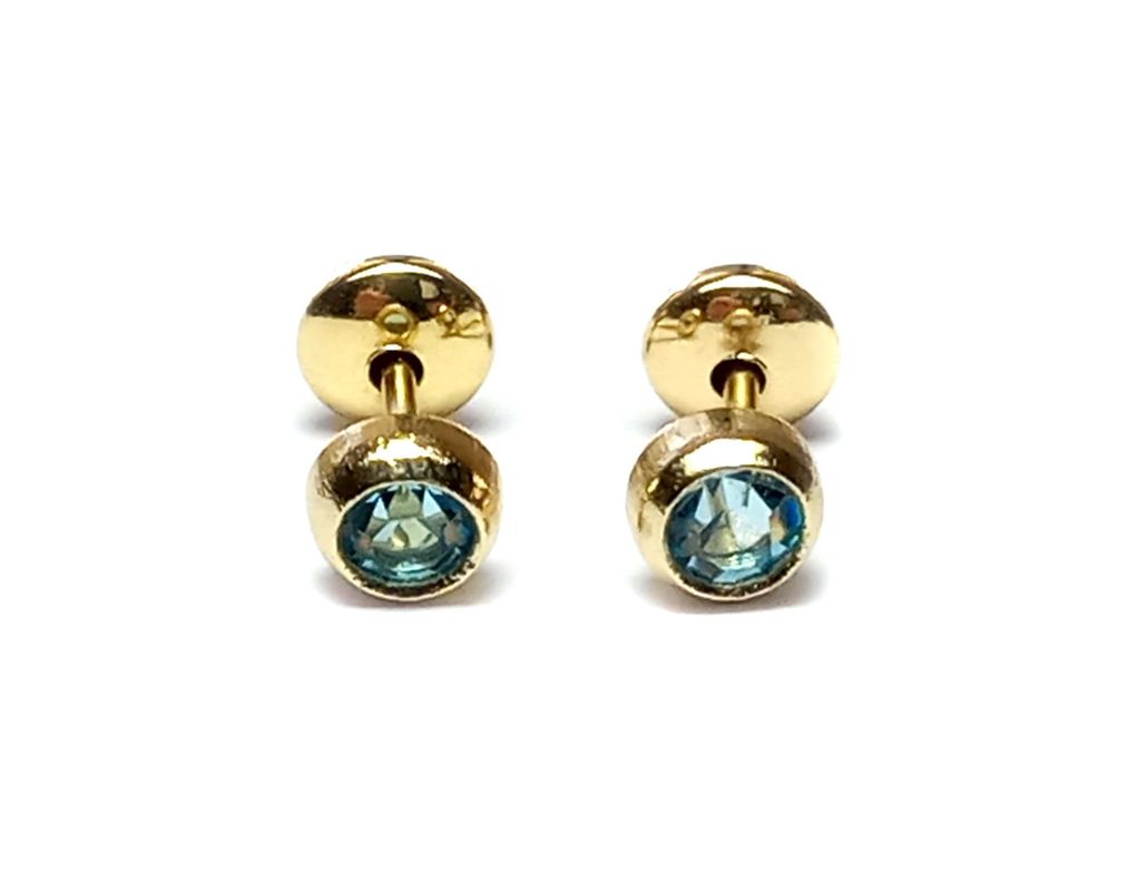 Aros Bebé Circón Celeste 4mm Enchapado Oro 18K-0