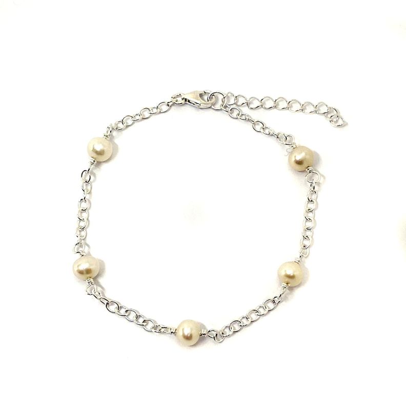 Pulsera 5 Perlas de Río Plata Fina 925-0