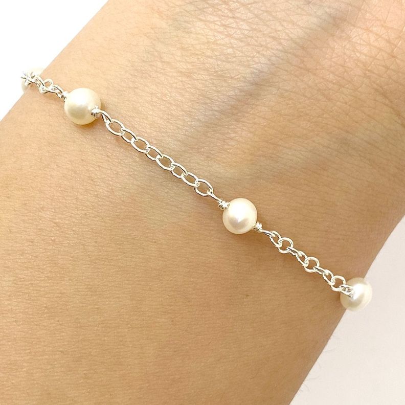 Pulsera 5 Perlas de Río Plata Fina 925-1