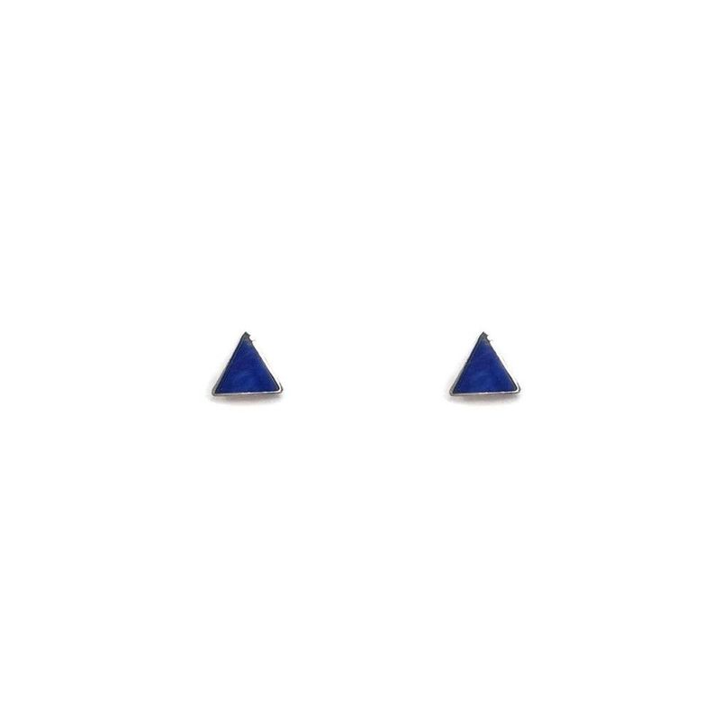 Aros Mini Triangulos Lapislazuli Plata Fina 925 Azul