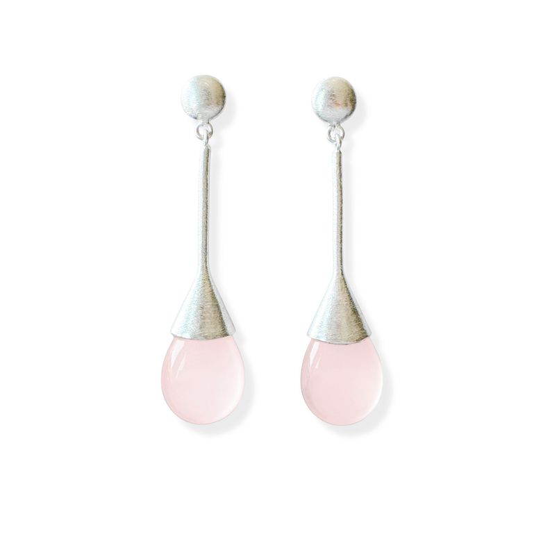 Aros Cuarzo Rosado Gota Plata Fina 925 Satinado-0