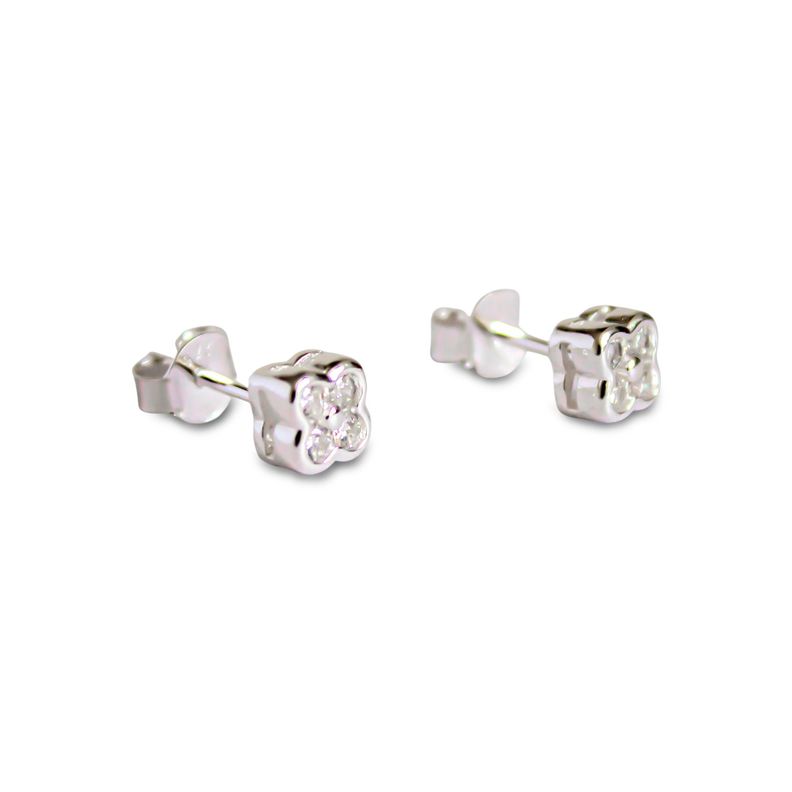 Aros Trebol Circon Blanco Plata Fina 925
