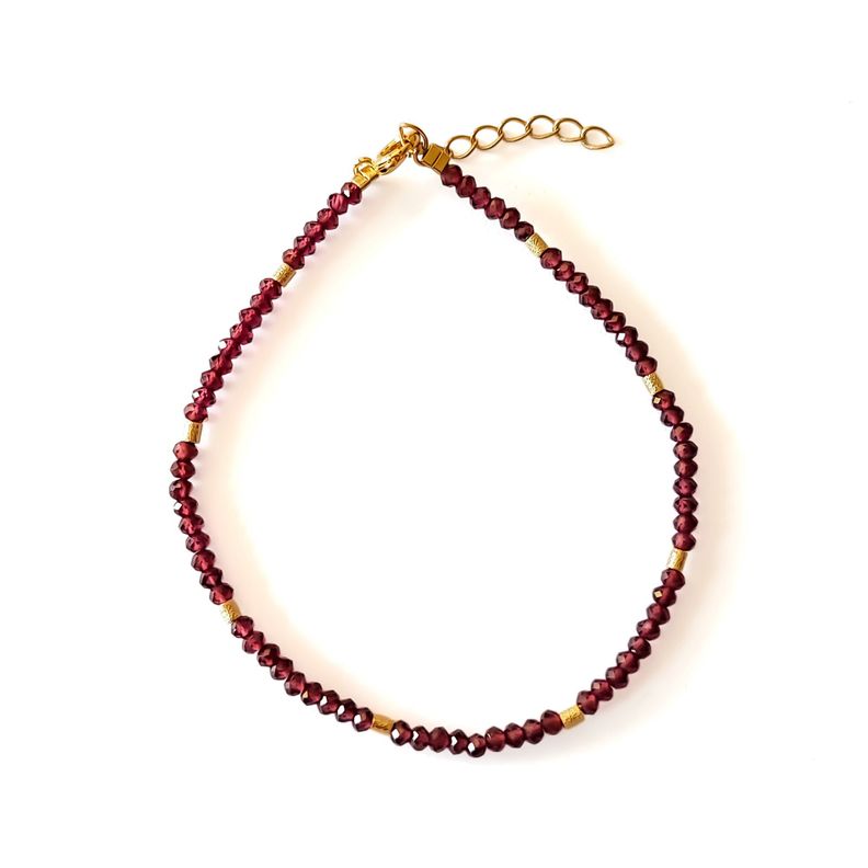 Pulsera Granate Facetado 3mm Mostacilla Enchapado Oro 18k-0