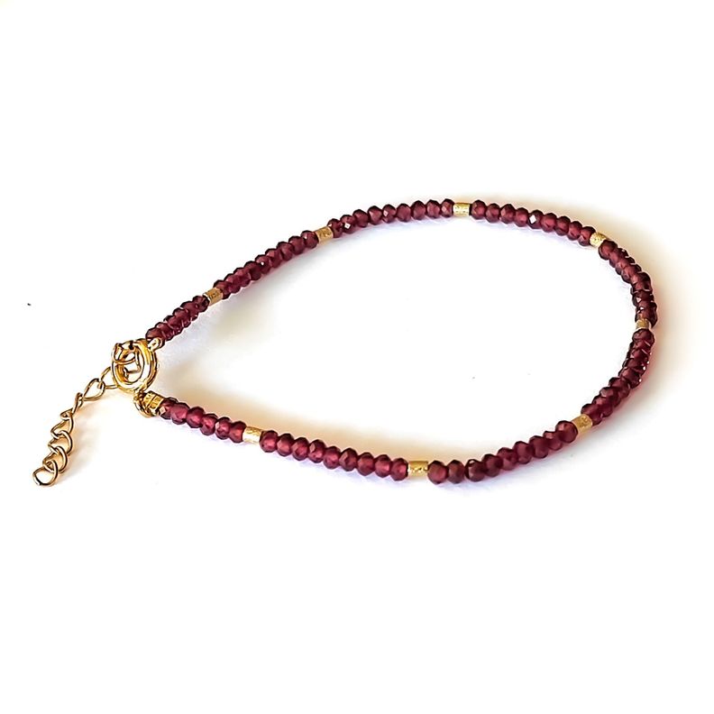 Pulsera Granate Facetado 3mm Mostacilla Enchapado Oro 18k-1