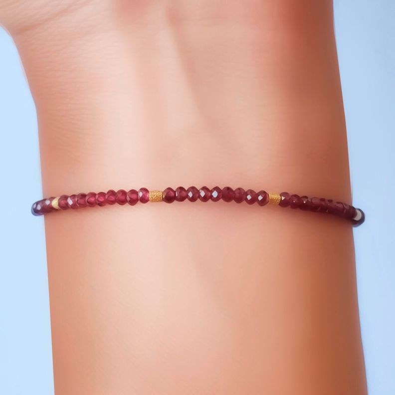 Pulsera Granate Facetado 3mm Mostacilla Enchapado Oro 18k-2