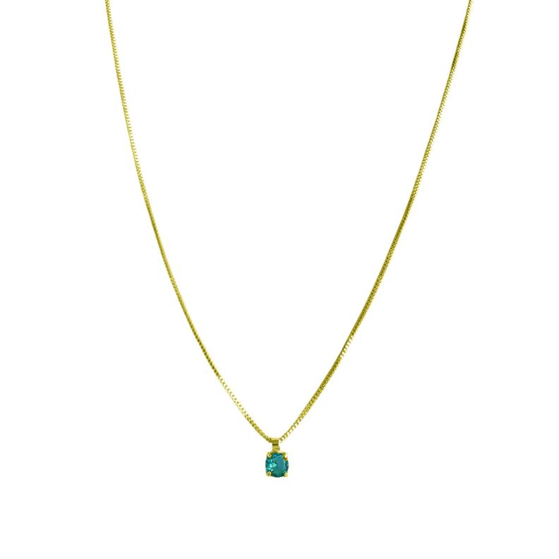 Collar Punto De Luz Cuadrado Celeste 4mm Enchapado Oro 18K-0