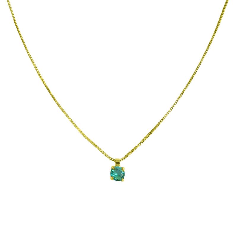 Collar Punto De Luz Cuadrado Celeste 4mm Enchapado Oro 18K-2