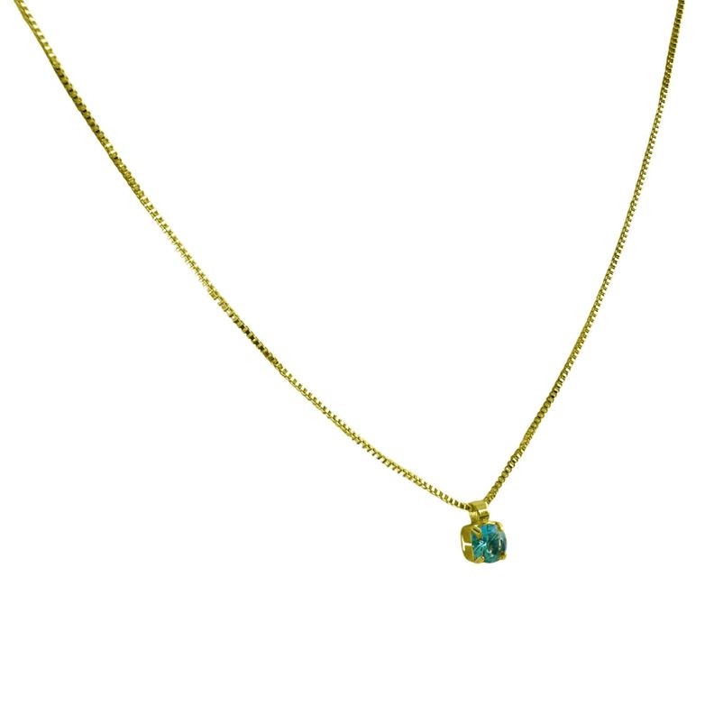 Collar Punto De Luz Cuadrado Celeste 4mm Enchapado Oro 18K-3
