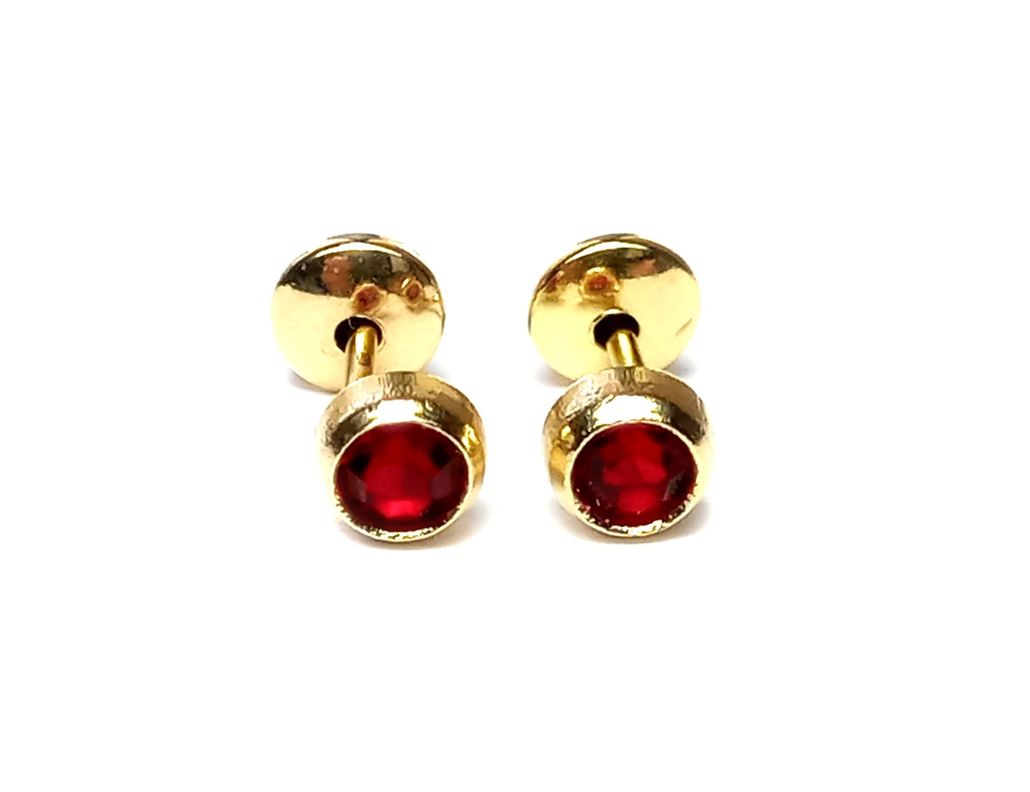 Aros Bebé Circón Rojo 4mm Enchapado Oro 18K-0