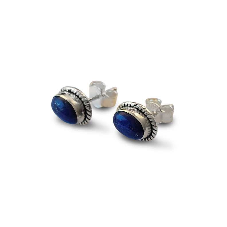 Aros Botón Óvalo Trenzado Lapislázuli Plata Fina 925-1