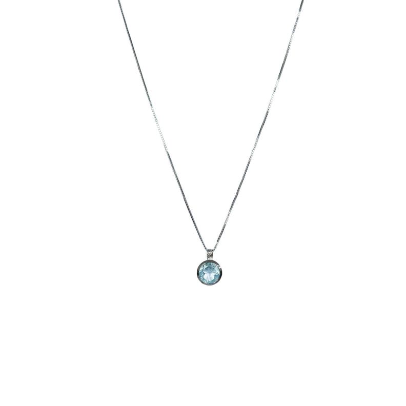 Collar Topacio Celeste Redondo Veneciana Plata Fina 925-0