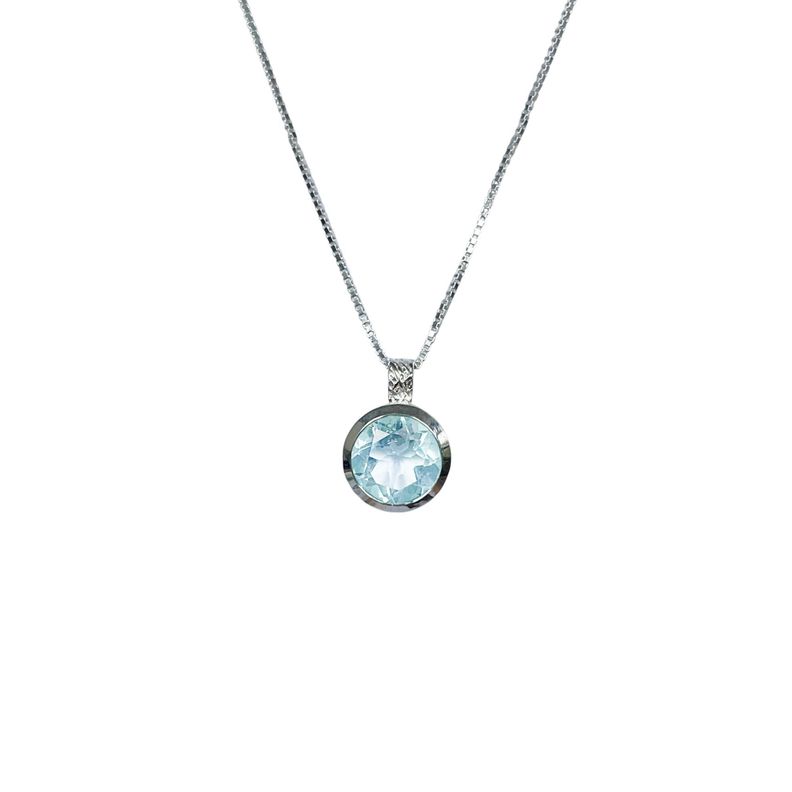 Collar Topacio Celeste Redondo Veneciana Plata Fina 925-1