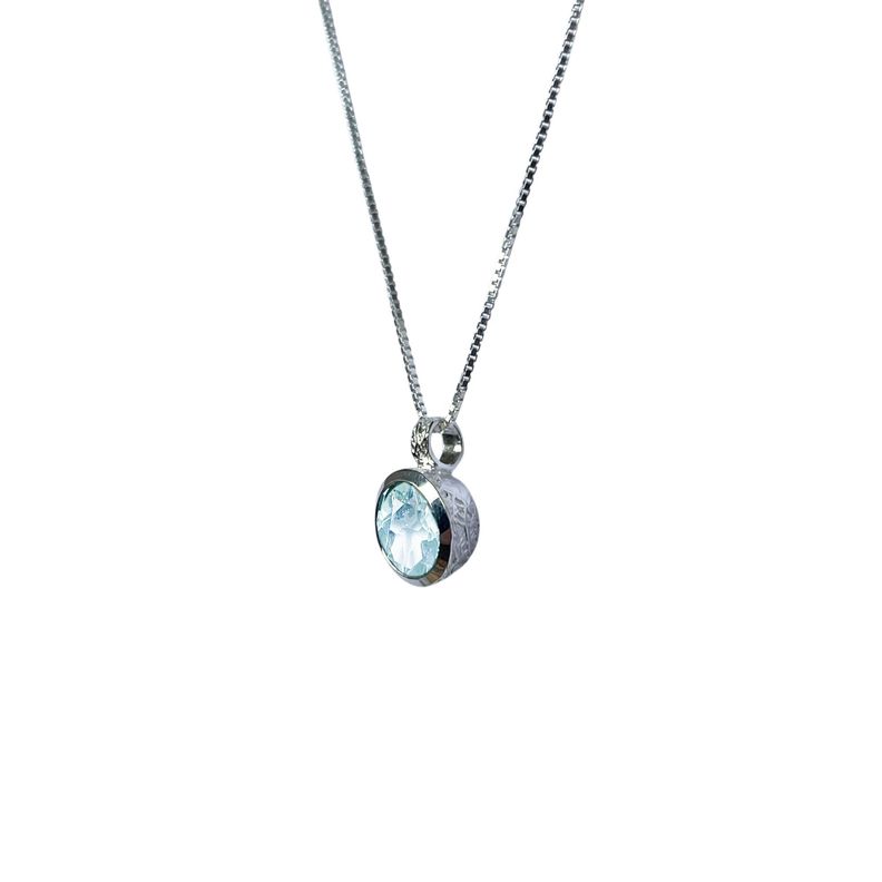 Collar Topacio Celeste Redondo Veneciana Plata Fina 925-2