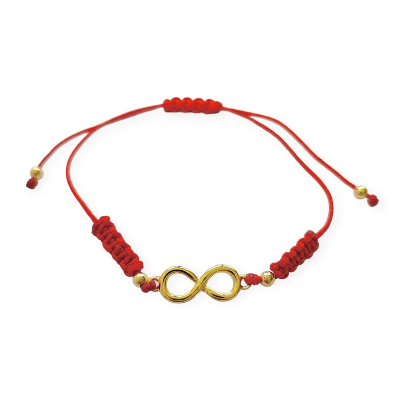 Pulsera Infinito Bolitas Enchapados Oro 18K Cordón Rojo-0