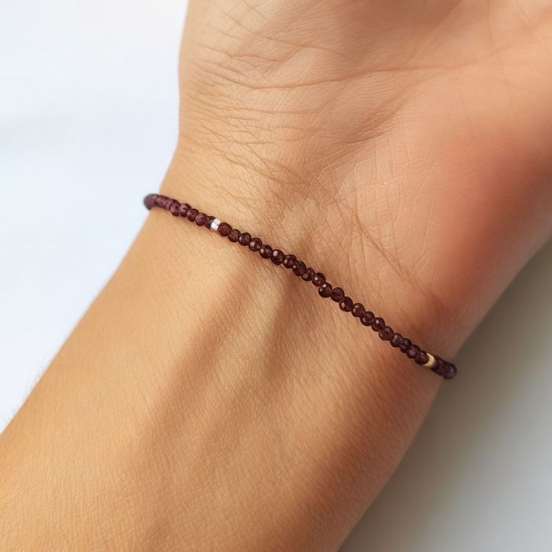 Pulsera Cristal Morado Oscuro Mostacillas Enchapado Oro 18K-2