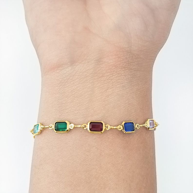 Pulsera Rectángulo Cristales Colores Enchapado Oro 18K-2