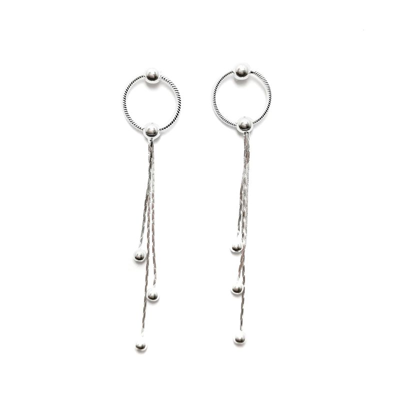 Aros Cadenas Colgantes Bolitas Plata Fina 925-0