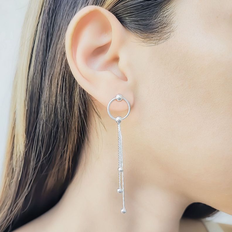Aros Cadenas Colgantes Bolitas Plata Fina 925-1