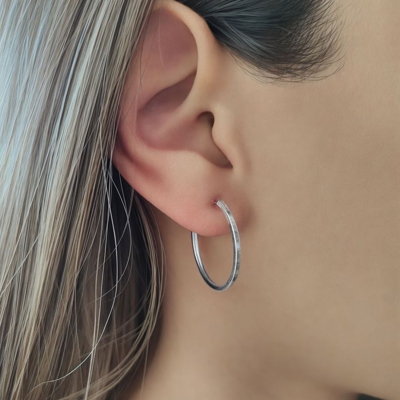 Aros Argolla Tubo Cuadrado 25mm Plata Fina 925-2