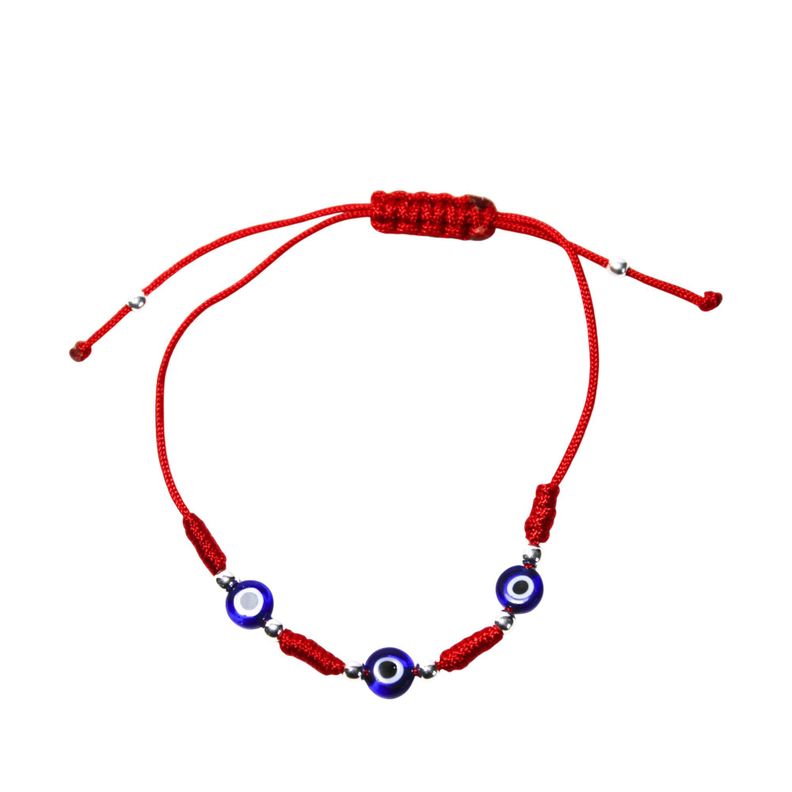Pulsera Ojos Turcos Cordón Rojo Plata Fina 925-0