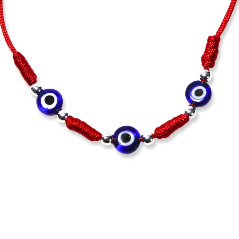 Pulsera Ojos Turcos Cordón Rojo Plata Fina 925-2