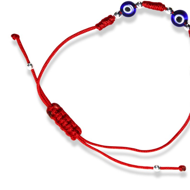 Pulsera Ojos Turcos Cordón Rojo Plata Fina 925-3