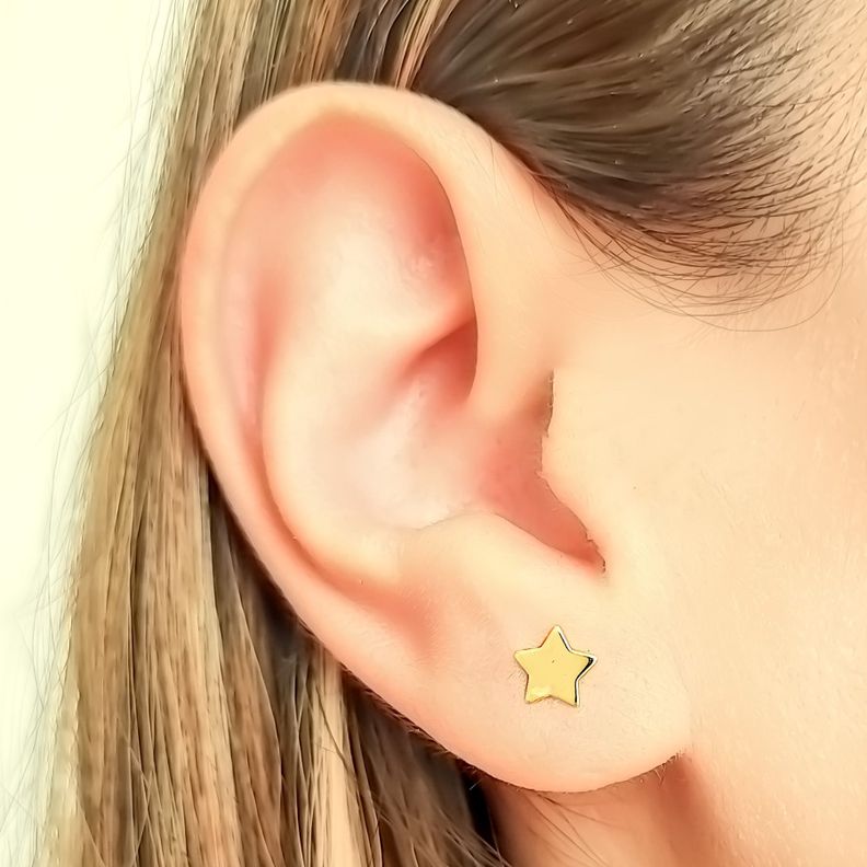 Aros Estrella Plana 7mm Enchapado Oro 18K-3