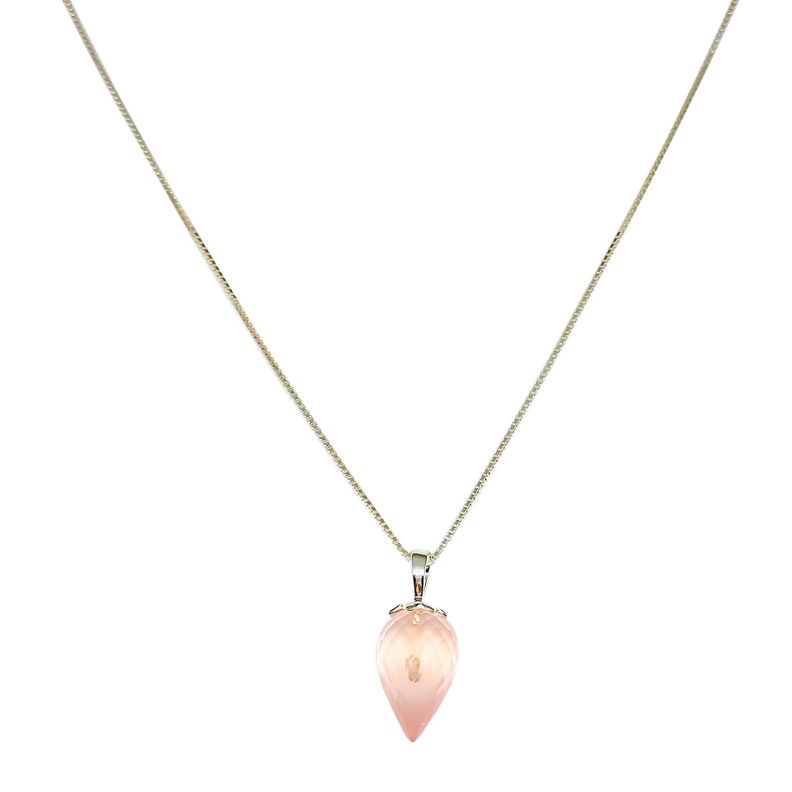 Collar Péndulo Facetado Cuarzo Rosa Plata Fina 925-0