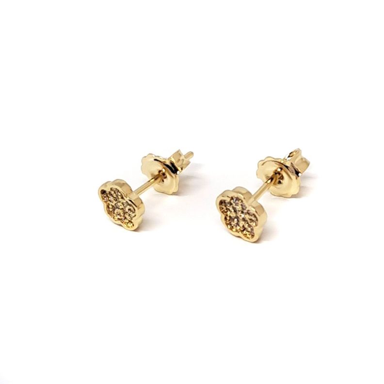 Aros Flor 6mm Circón Enchapado Oro 18K-0