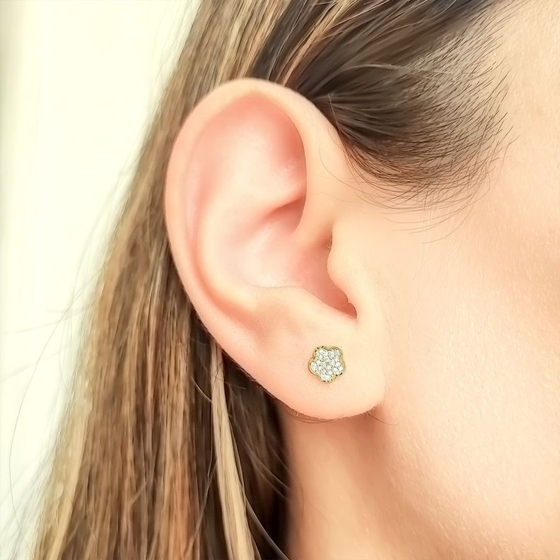 Aros Flor 6mm Circón Enchapado Oro 18K-2