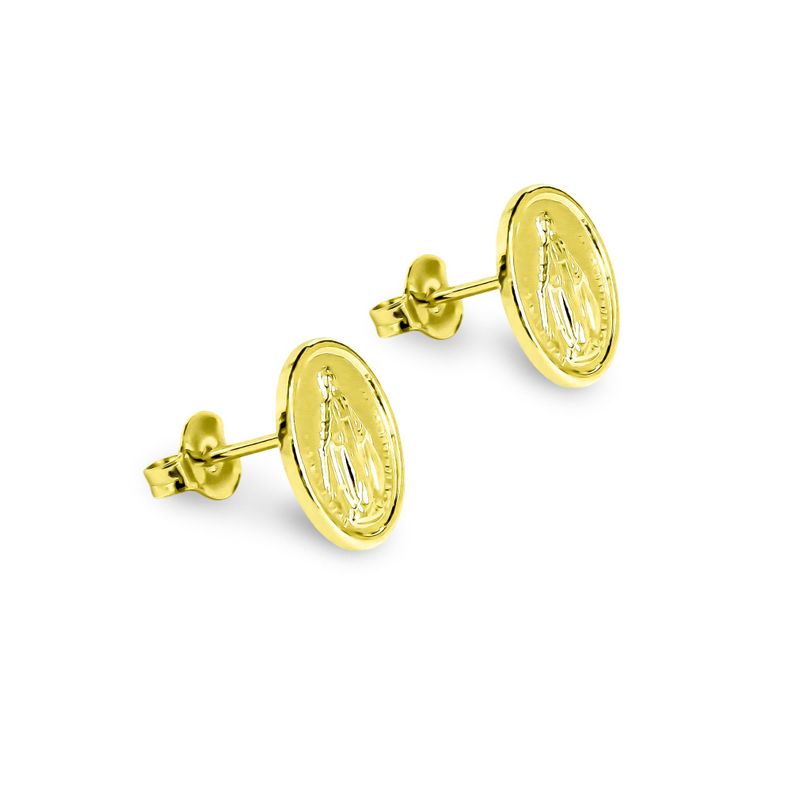 Aros Ovalado Virgen De Los Rayos 11mm Enchapado Oro 18K-1