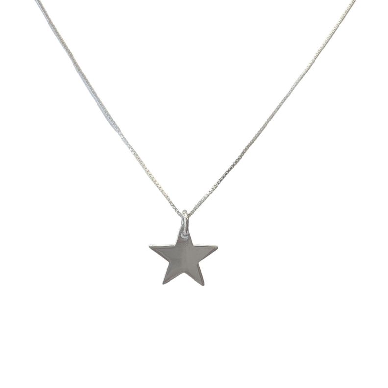 Collar Estrella Plana Cadena Veneciana Plata Fina 925-1