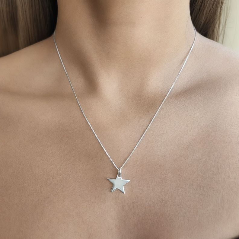 Collar Estrella Plana Cadena Veneciana Plata Fina 925-2