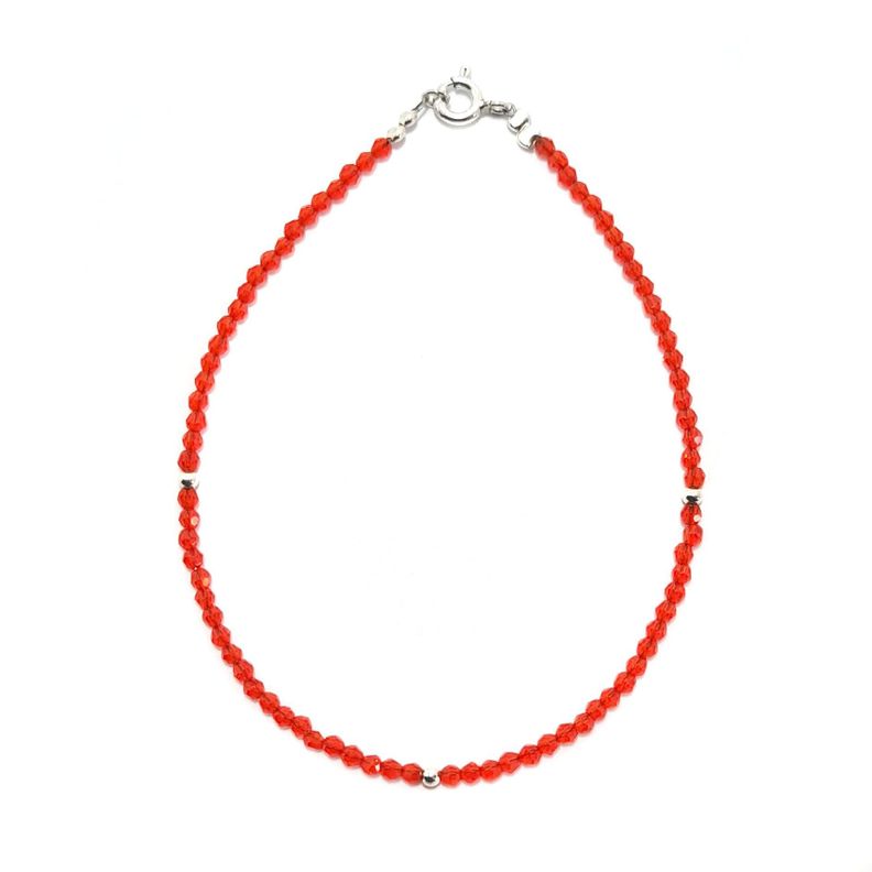 Pulsera Cristal Rojo Plata Fina 925-0