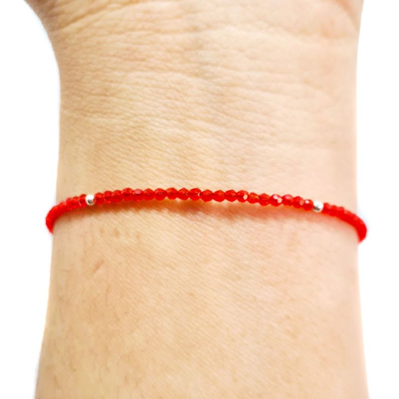 Pulsera Cristal Rojo Plata Fina 925-1