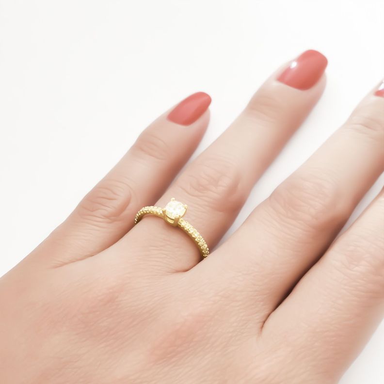 Anillo Clara Solitario Cintillo Circón Enchapado Oro 18K #16-2