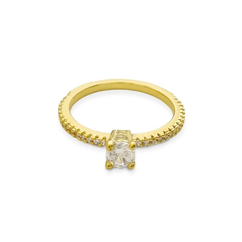 Anillo Clara Solitario Cintillo Circón Enchapado Oro 18K #16-0