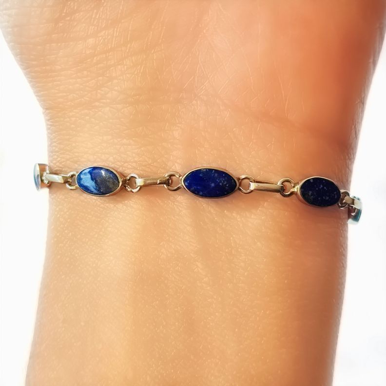Pulsera Óvalo Lapislázuli Plata Fina 925-2