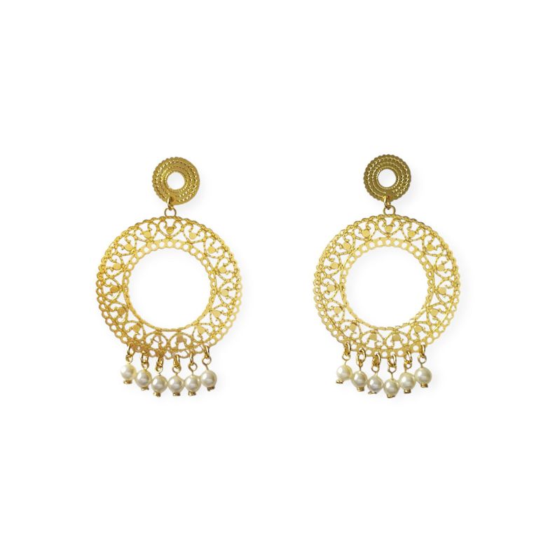 Aros Emily Redondo Perlas Shellpearl Enchapado Oro 18K-0
