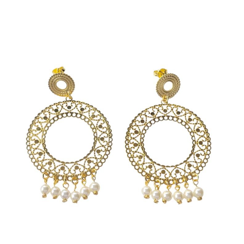 Aros Emily Redondo Perlas Shellpearl Enchapado Oro 18K-1